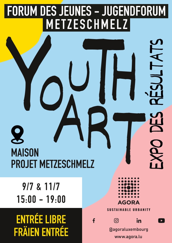 Veranstaltungsflyer Youth Art Ausstellung mit farbigen Elementen